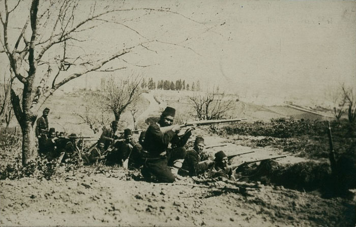 The Ottoman Salonica Army on the attack on the outskirts of Constantinople, morning of 24th April 1909